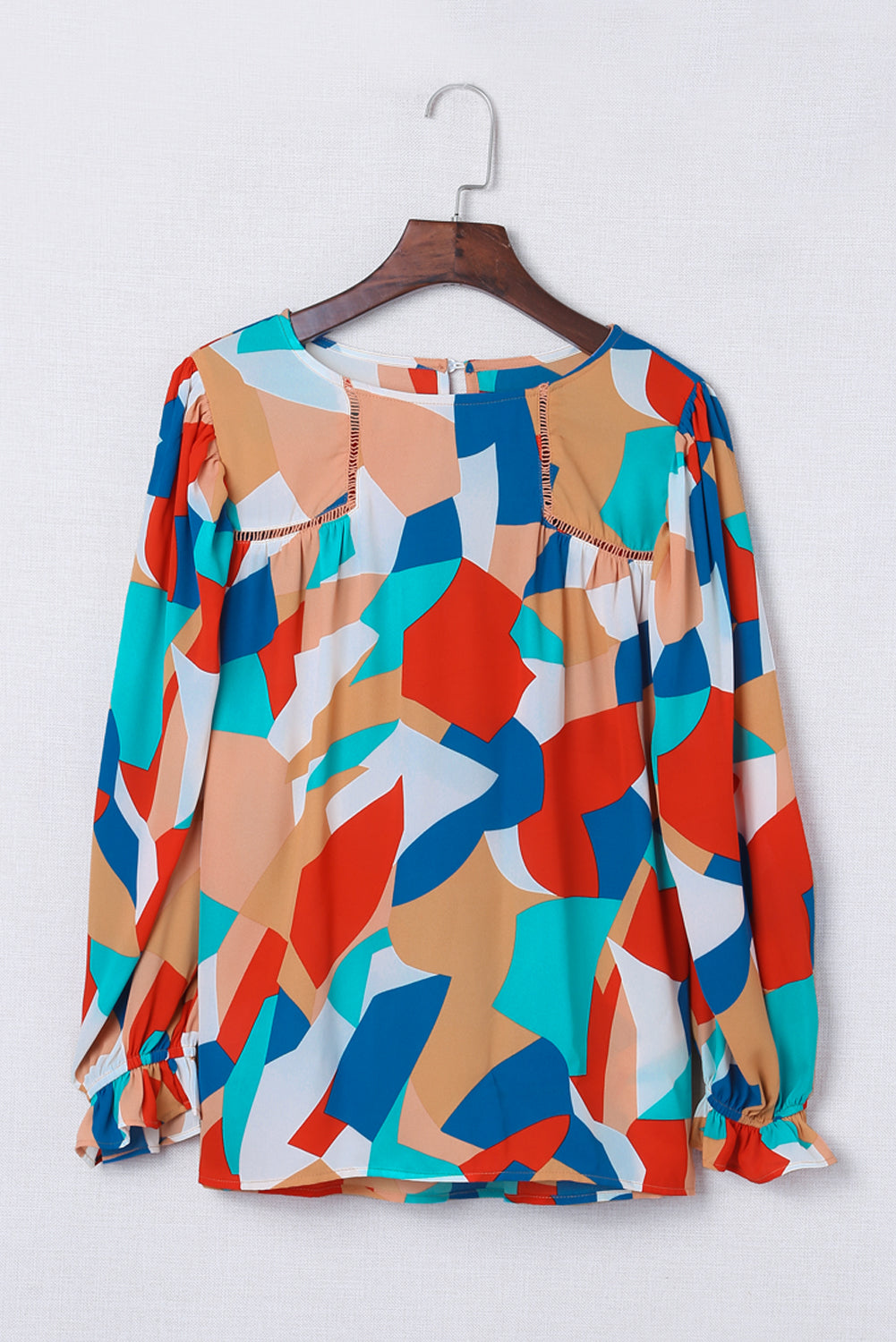 Multicolore Abstract Pattern Crewnack Clewle Sholeve Blouse