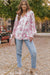 Blouse multicolore à imprimé floral vibrant et bordure à volants