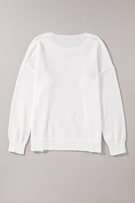 Pull décontracté à col rond Holly Jolly blanc