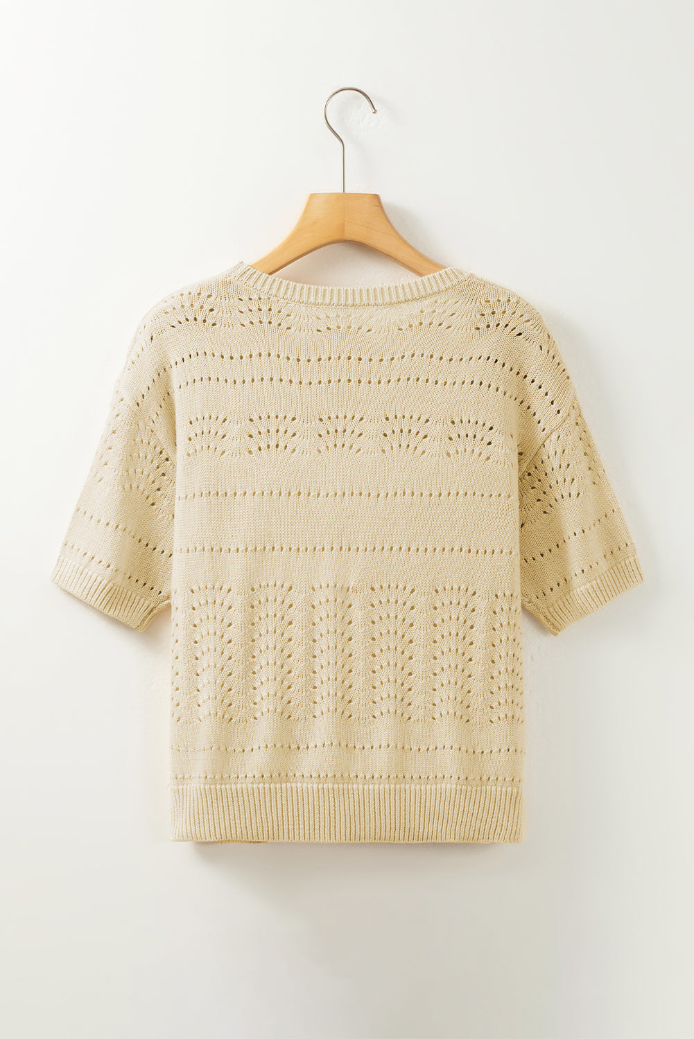 Pull à récolte à manches courtes creux en tricot beige