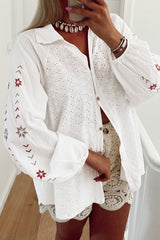 Chemise blanche en patchwork à œillets et manches bouffantes *-A WOMAN WE LOVE