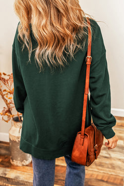 Oversize Green Sweatshirt with Drozing Shoulders and split hem