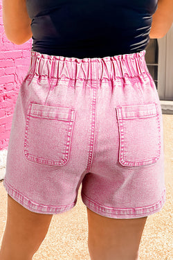 Elastic high -waisted denim shorts *