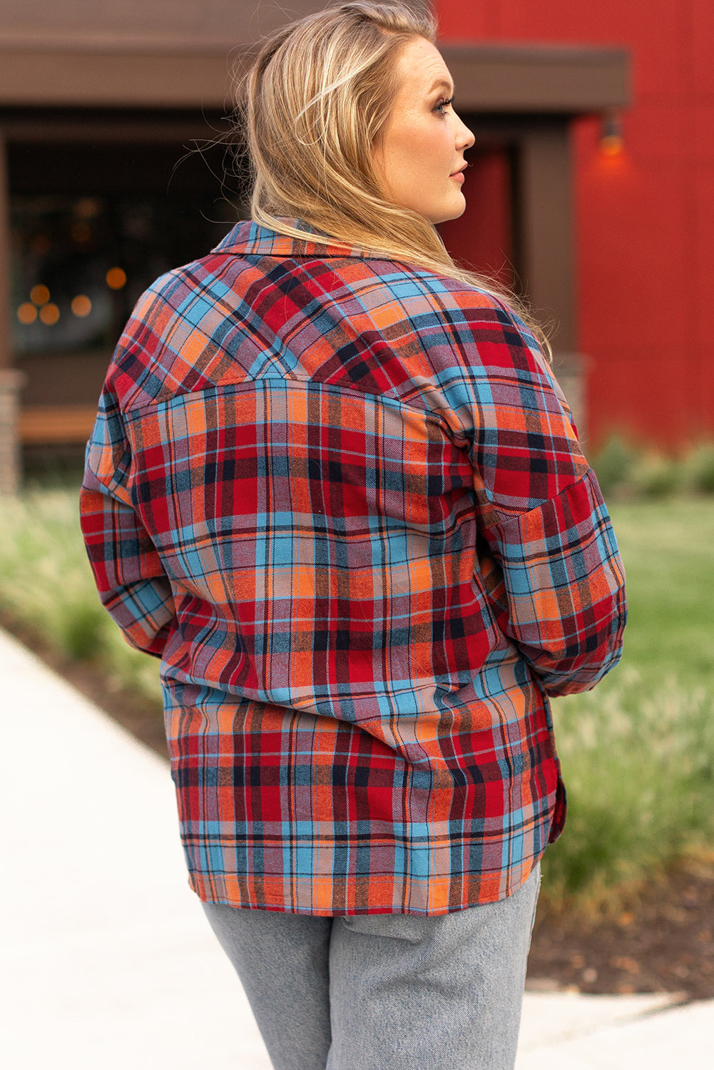 Chemise Boutonnée Imprimée à Carreaux Rouge Grande Taille