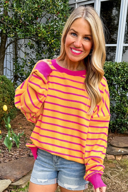 Orange striped sweater and round neck *