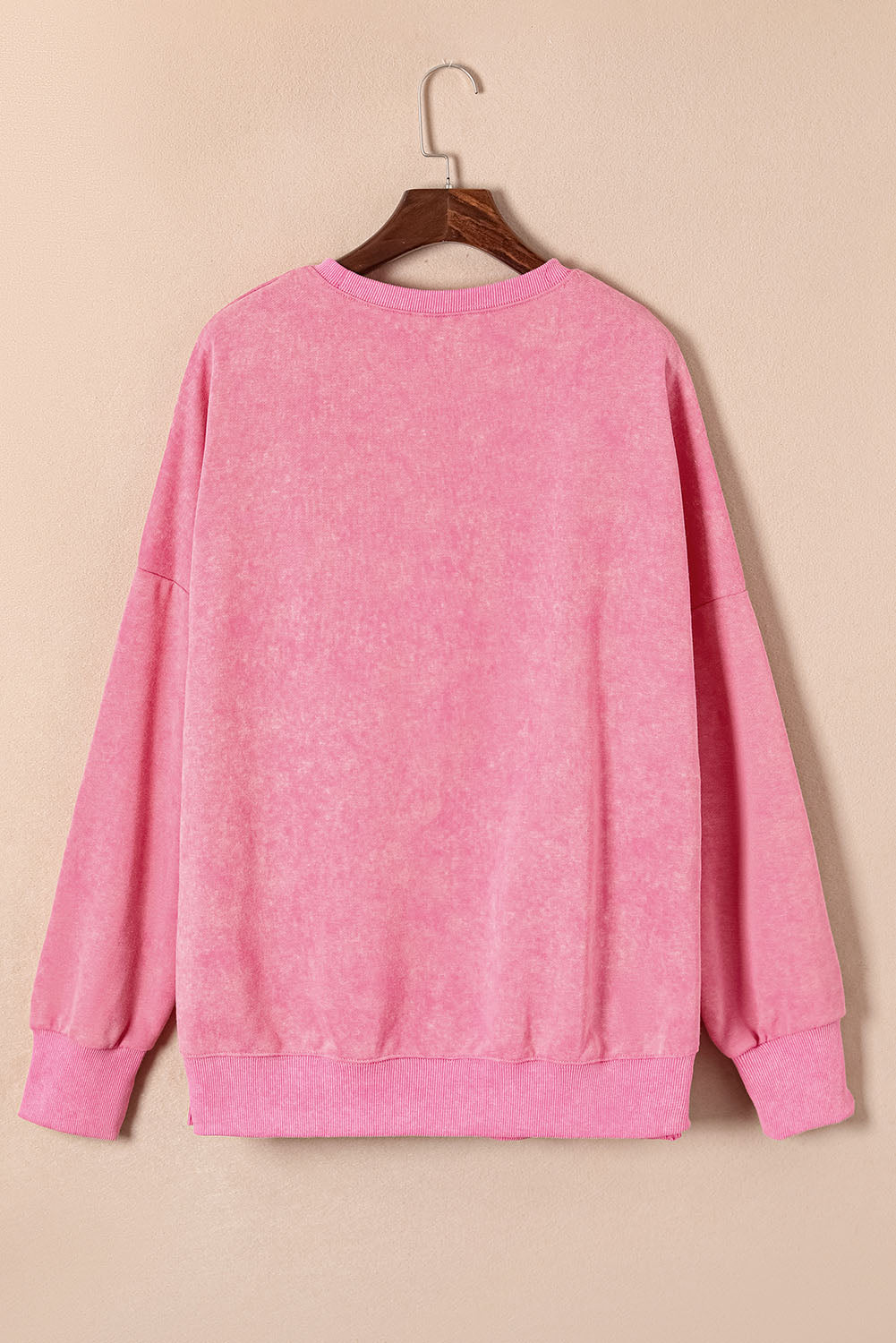 Sweat-shirt oversize rose à épaules tombantes et bordure côtelée