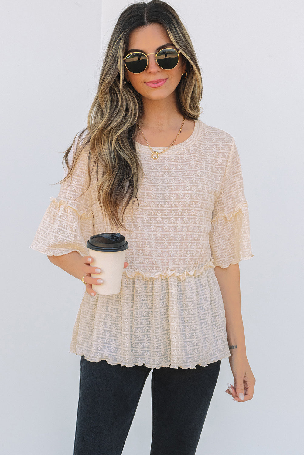 Beige blouse with short sleeves *