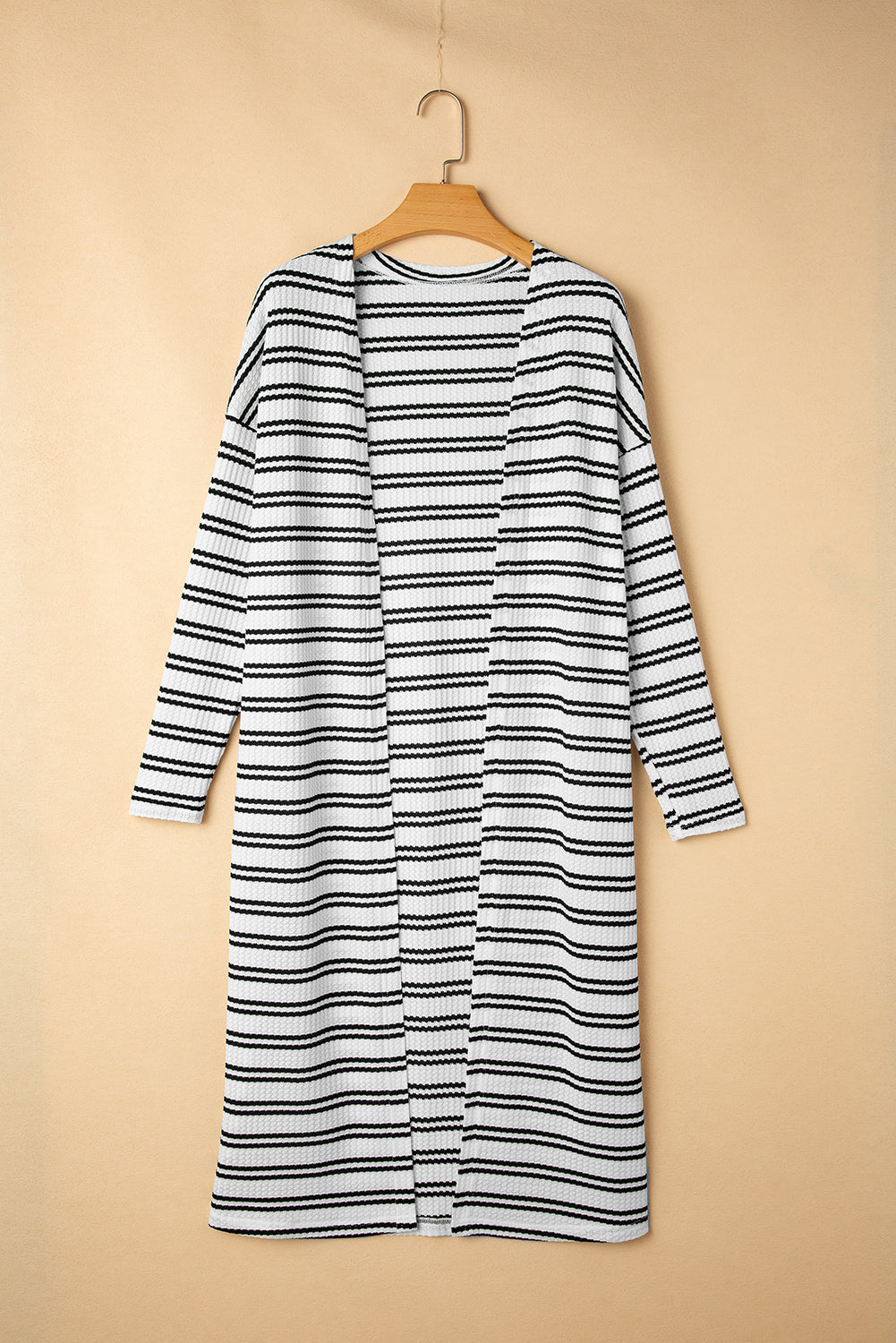 Black Striped Printed Open Front Duster Cardigan