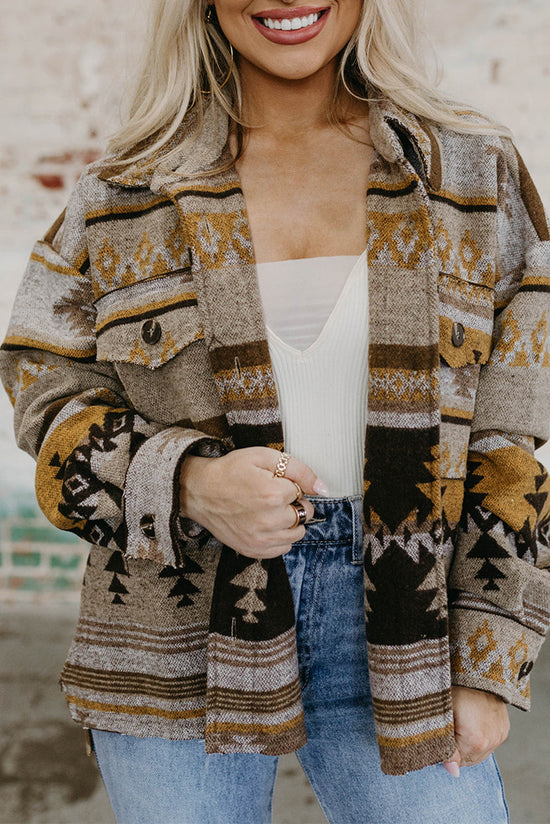 Chaqueta marrón con estampado azteca occidental