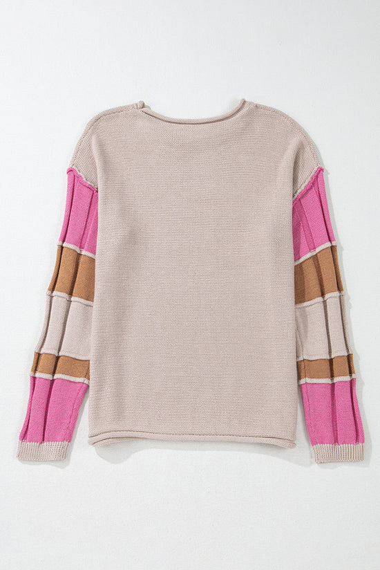 Pull col rond Simply Taupe color block à coutures apparentes