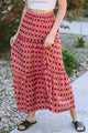 Long skirt with several levels with floral print bohemian vintage pink