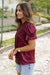 Bordeaux blouse with short sleeves and sparkling sequins