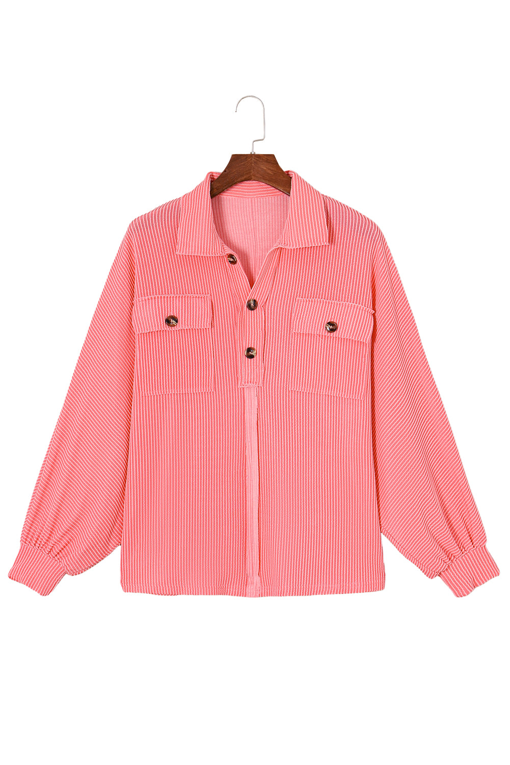 Pink Corded Flap Pocket Henley Top