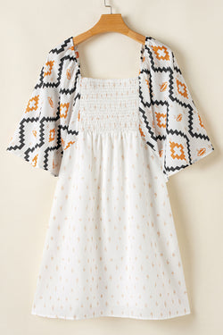 Ample mini-down-robe with western aztec print *