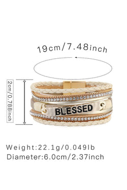 Bracelet beige à boucle tressée avec strass BLESSED