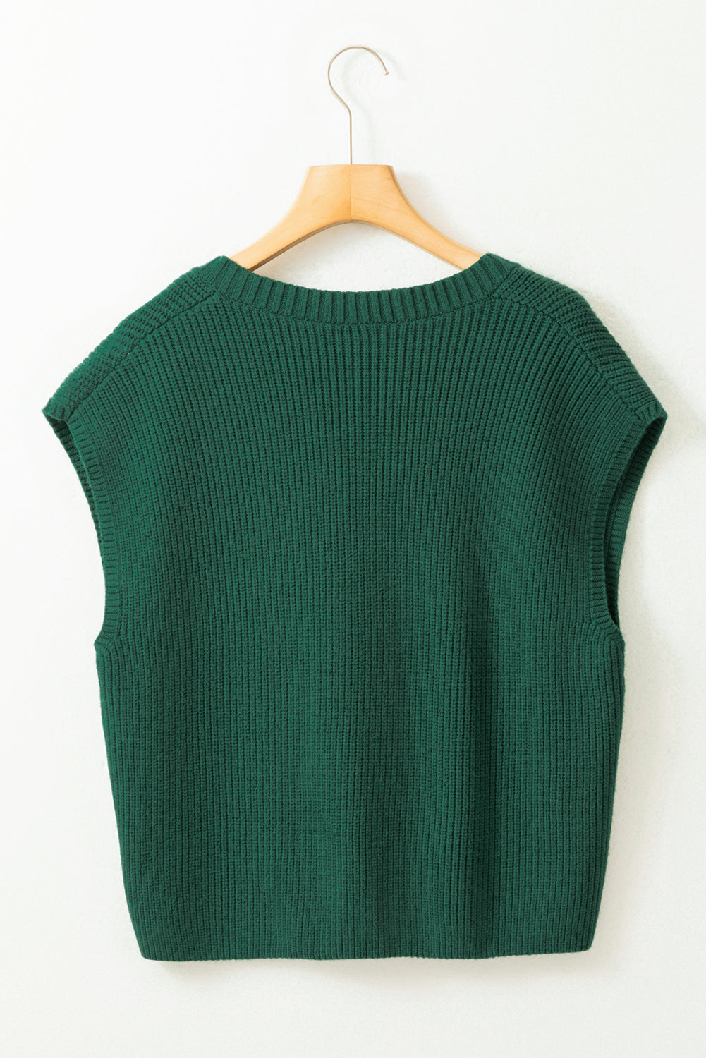 Sweater de manga de tapa acanalada de bolsillo de pecho verde negruzco v cuello