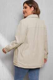 Plus Size Khaki Crochet Pattern Corduroy Back Jacket