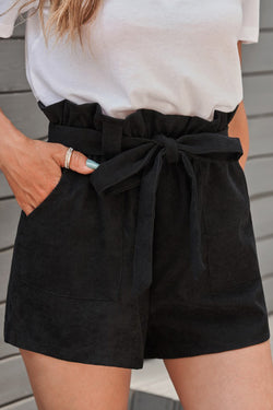 Black -mixed cotton knit shorts with pockets