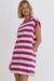 Straight t-shirt dress with pockets and short sleeves in pink stripes