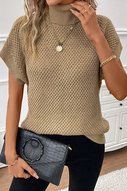 Textured with turtleneck and short pale khaki sleeves