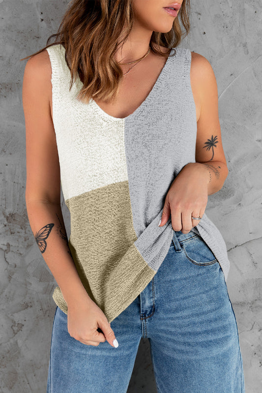 Graues Farbblock -Strick -Tanktop