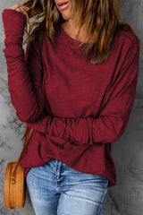 Top de manga larga y cuello liso rojo brillante