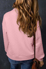 Light Pink Solid Textured Half Zip Crew Neck Sweatshirt