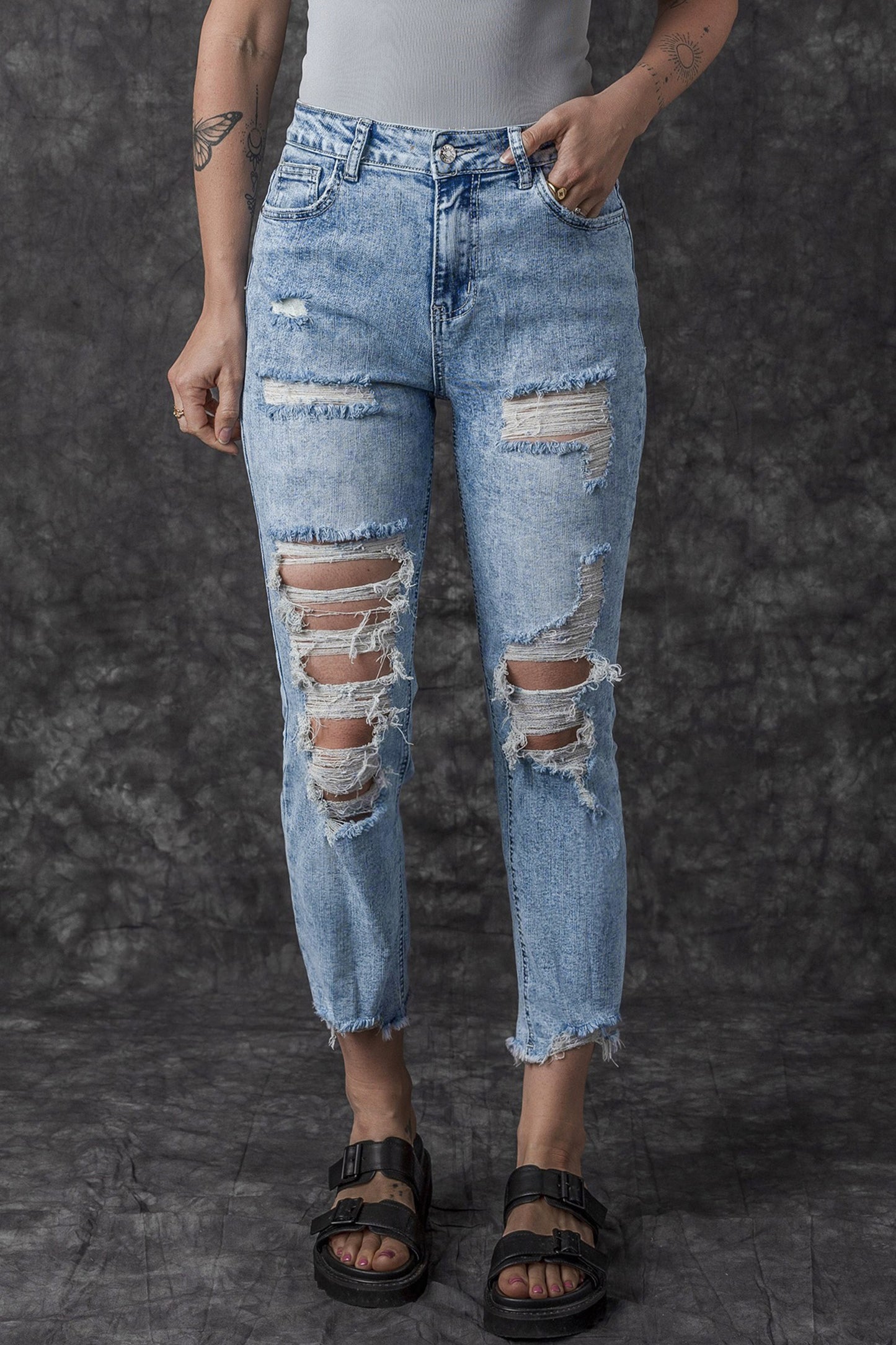 Jeans de ajuste delgado de ácido azul cielo