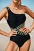 Black teddy bear swimsuit with a shoulder and zigzag cutting