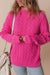 Solid Red Pink Cable Knit Drop Shoulder High Neck Sweater