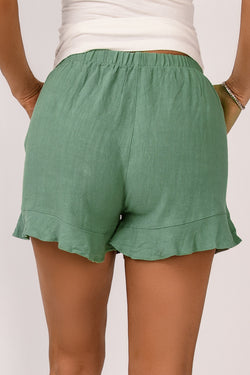 Green high waisted ruffled pocket shorts