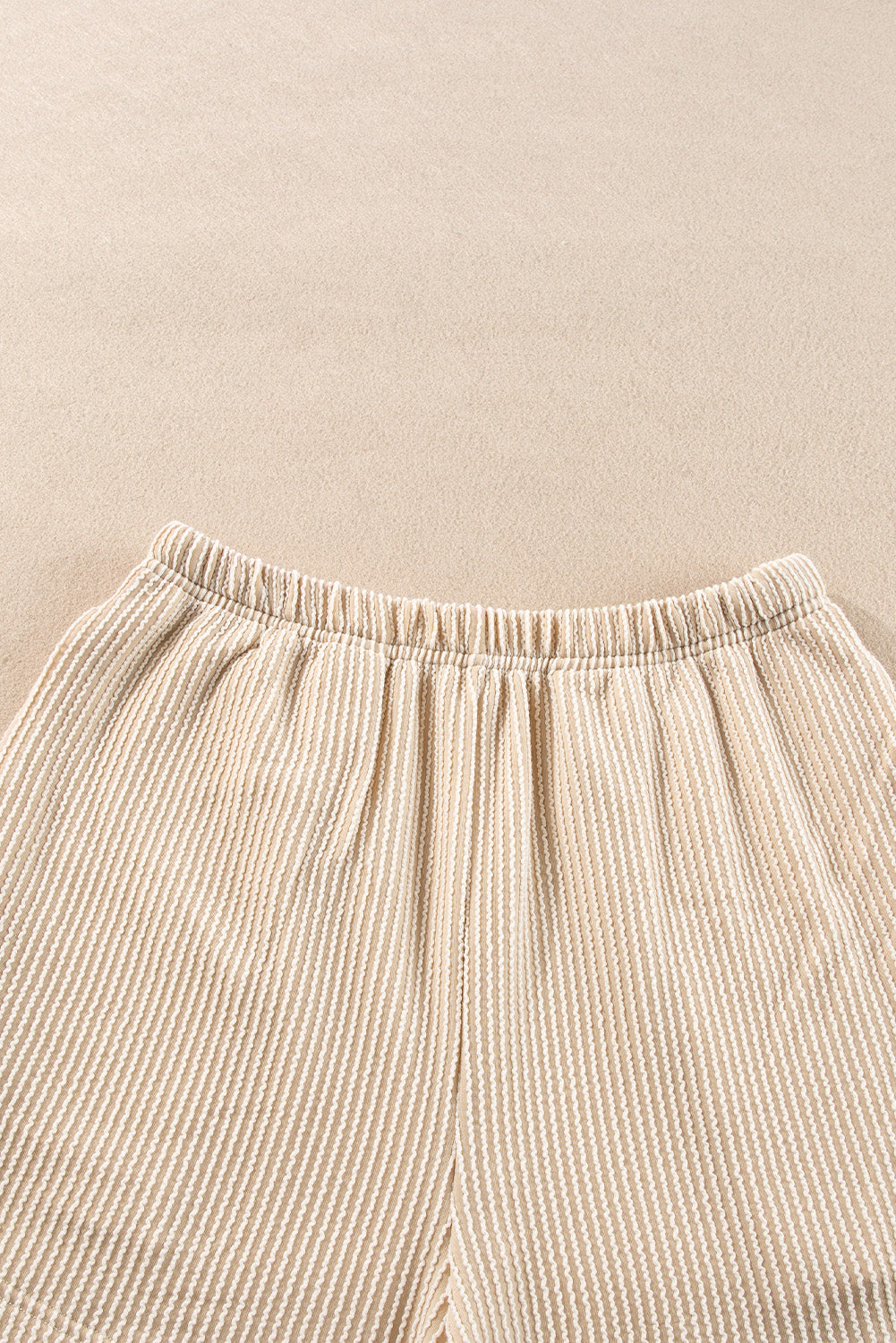 Parchment Ribbed Knit Long Sleeve Top and High Waisted Shorts Set