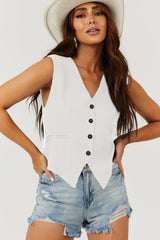 White costume vest with united buttoned V -neck colored