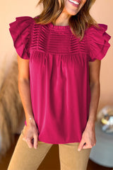 Blouse à manches volantées rouge rose-A WOMAN WE LOVE