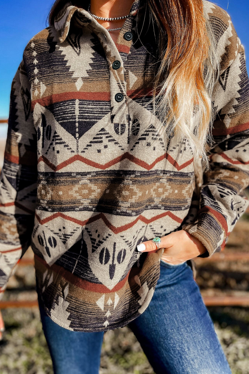 Brown Western Azteken-Kragen-Sweatshirt-Sweatshirt