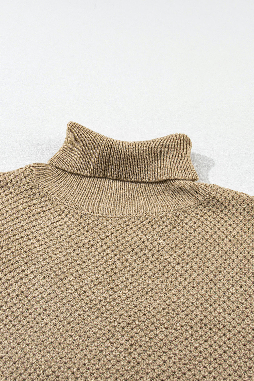 Pale Khaki Turtleneck Textured Short Sleeve Sweater