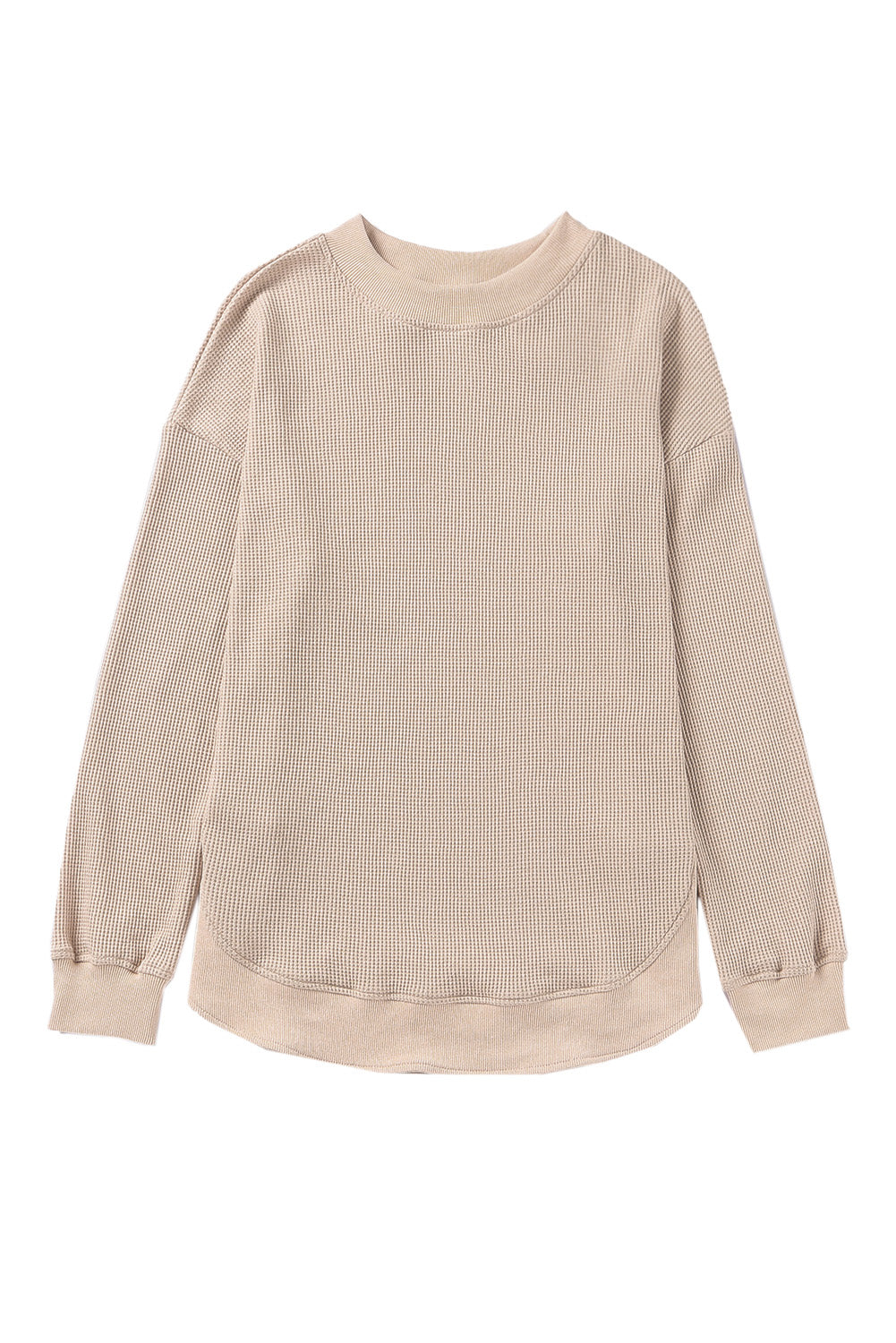 Apricot Crew Neck Ribbed Trim Waffle Knit Top