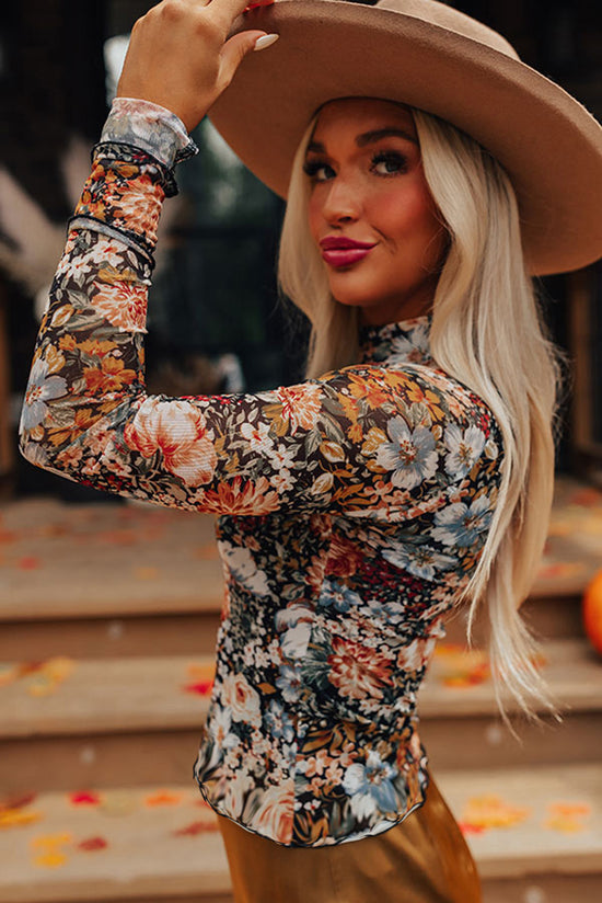 Long sleeve and collar brown collar mesh blouse