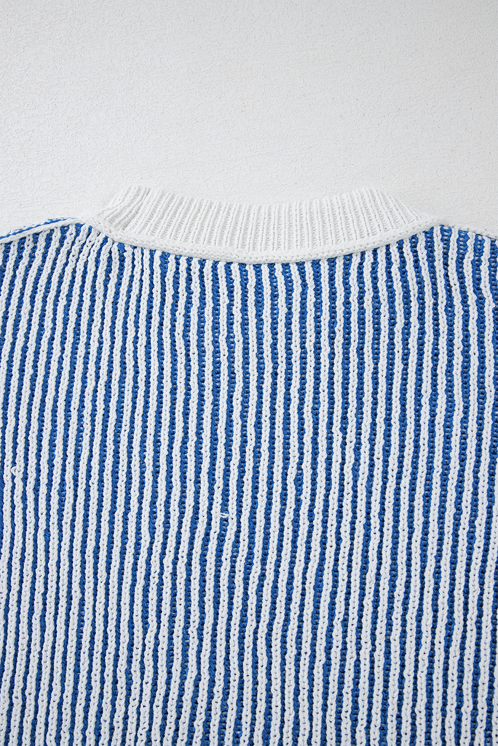 Dark blue striped textured knit loose sweater with contrasting edges