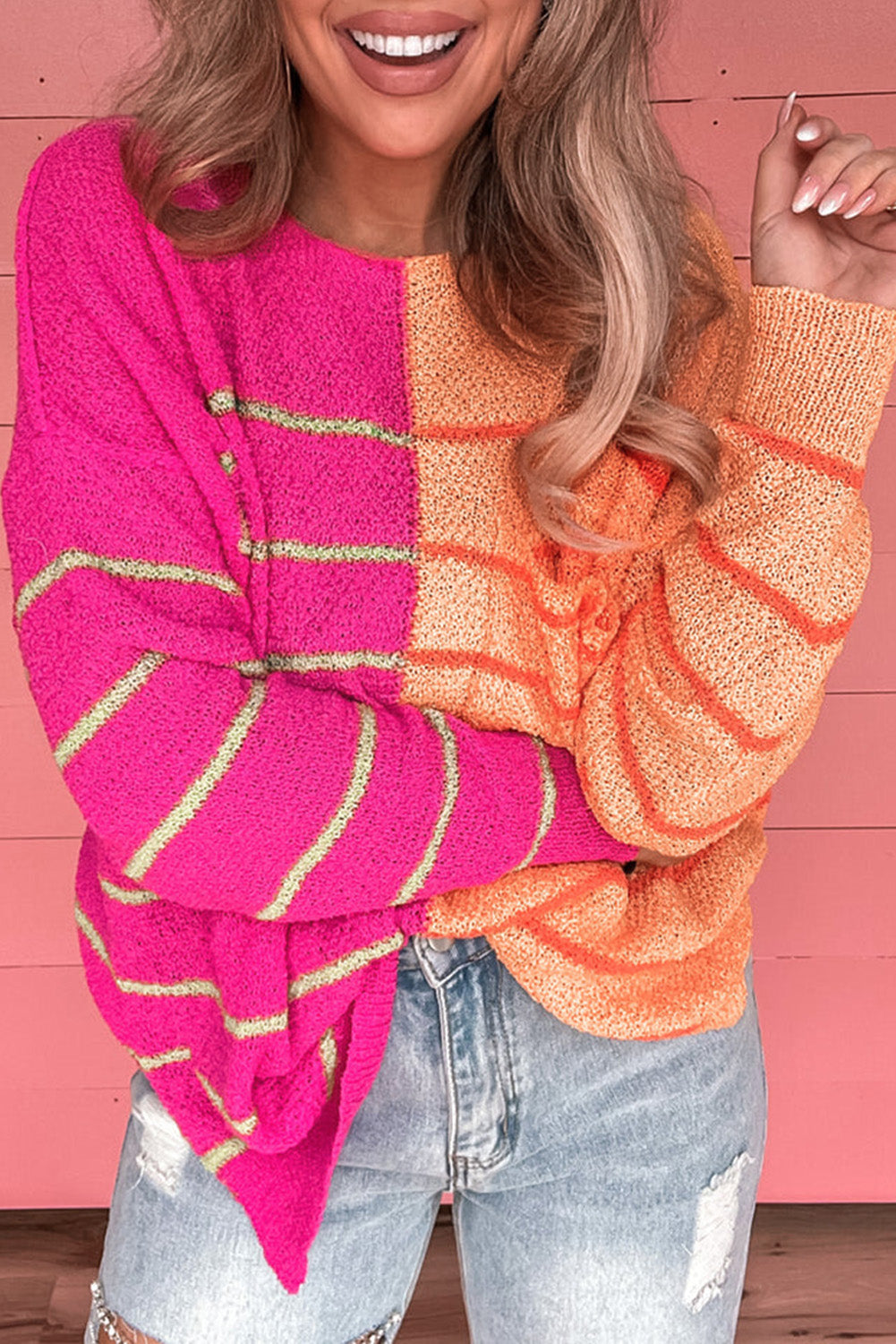 Multicolour Striped Color Block Loose Fit Knit Sweater