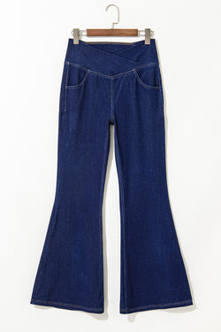 Jeans in flared knitting with a plain crusader -blue crushed size, flared cut with high elasticity