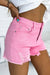 Solid color pink distressed denim shorts