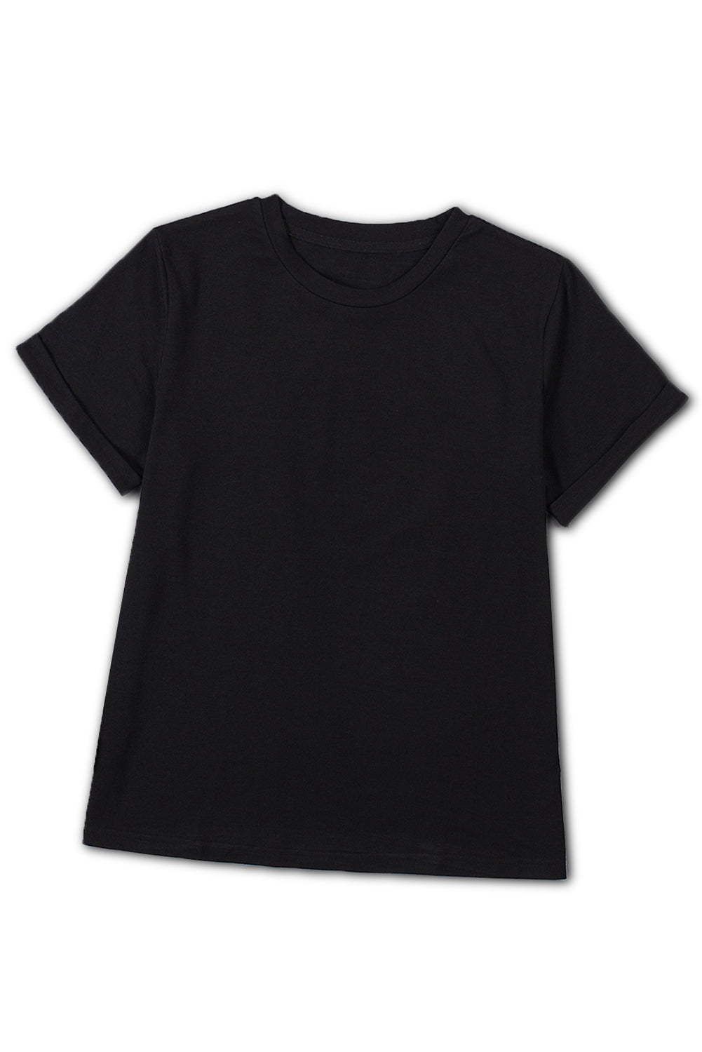 T-shirt de cou de couleur de couleur unie noire