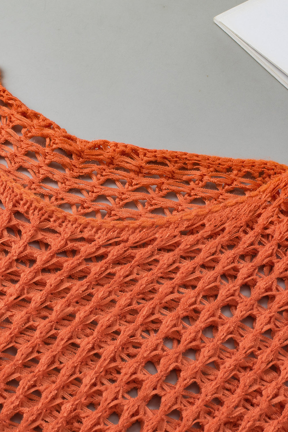 Orange Open Strick Häkelglockenhülsen -Tunika -Pullover