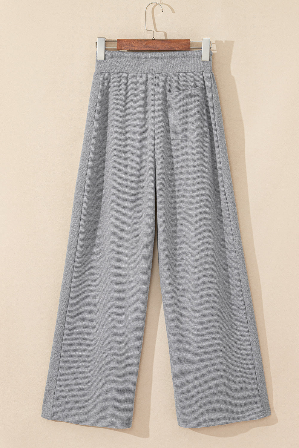 Pantalones de pierna ancha y cintura alta con cordón de punto gofre gris