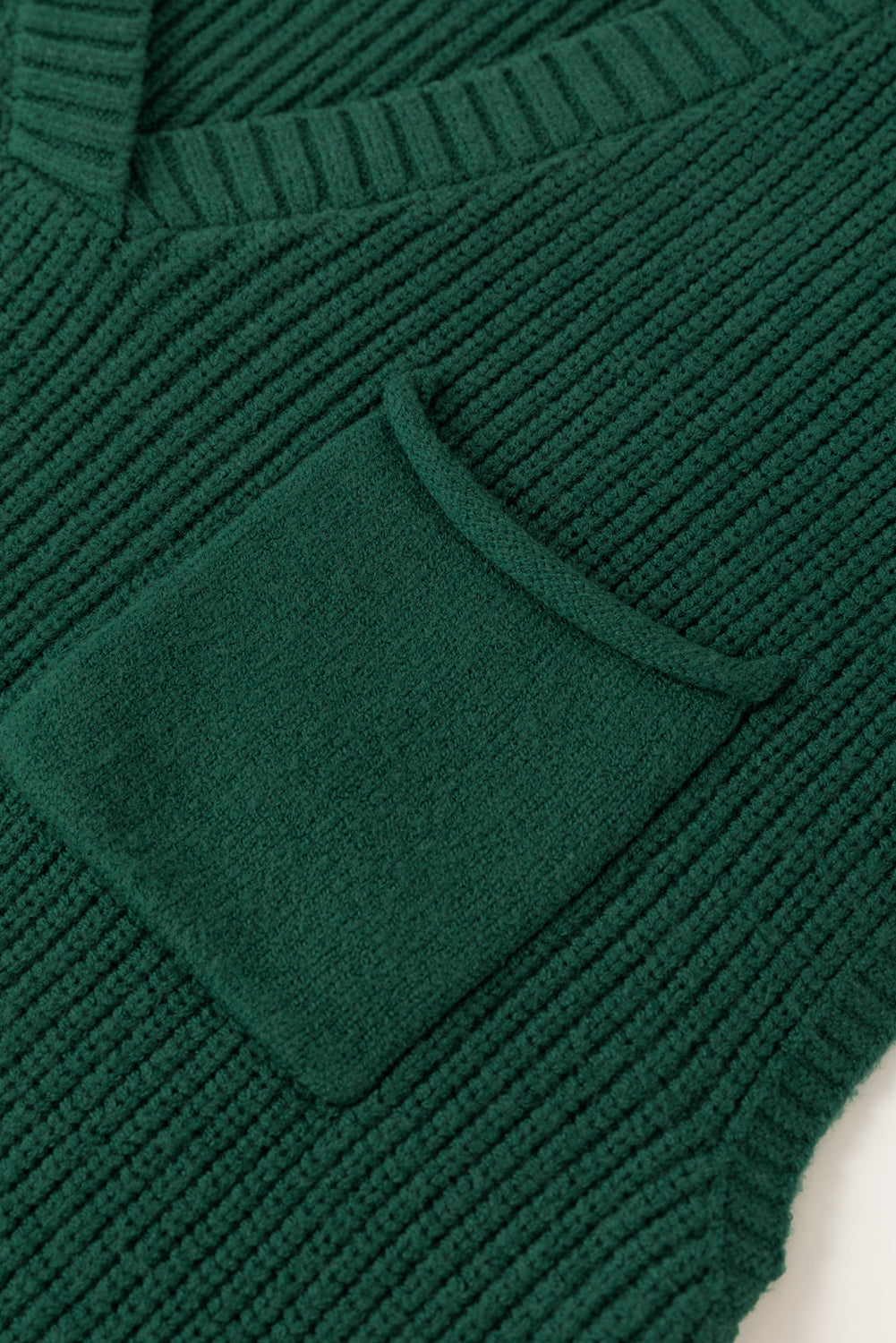 Sweater de manga de tapa acanalada de bolsillo de pecho verde negruzco v cuello