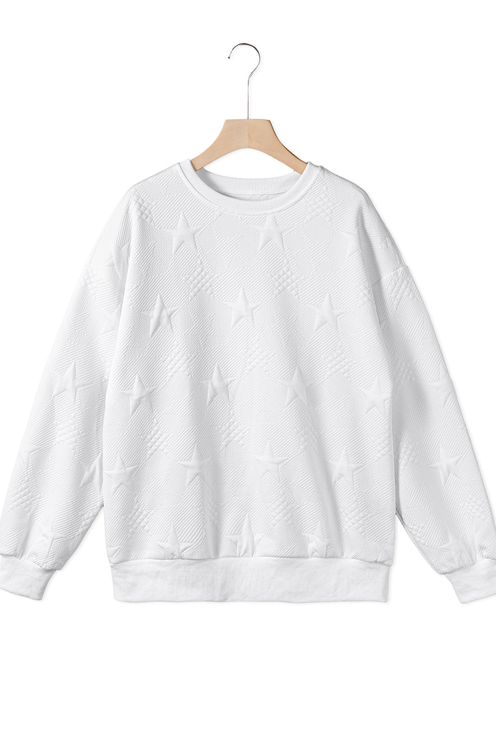 White Star Embossed Textured Drop Shoulder Sweatshirt