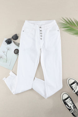 Luten White Denim in short denim high waist with buttons