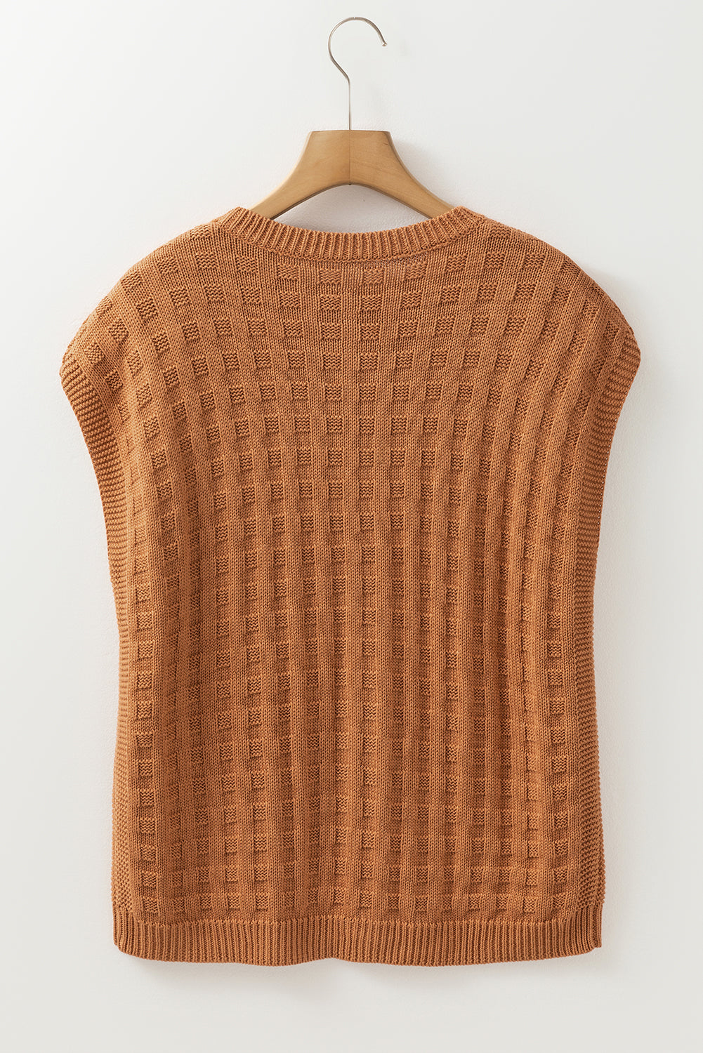 Gilet pull en tricot texturé à col rond camel