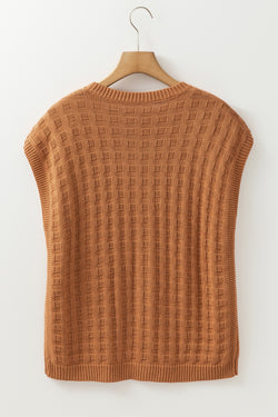 Camel Round -Collar -Round Knitting Sweater chaleco